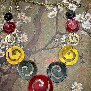 Red and Yellow Spiral Necklace Artistic Statement Jewelry